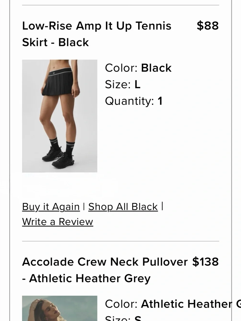 ALO Yoga Black Pleated Skater Skirt with White Trim